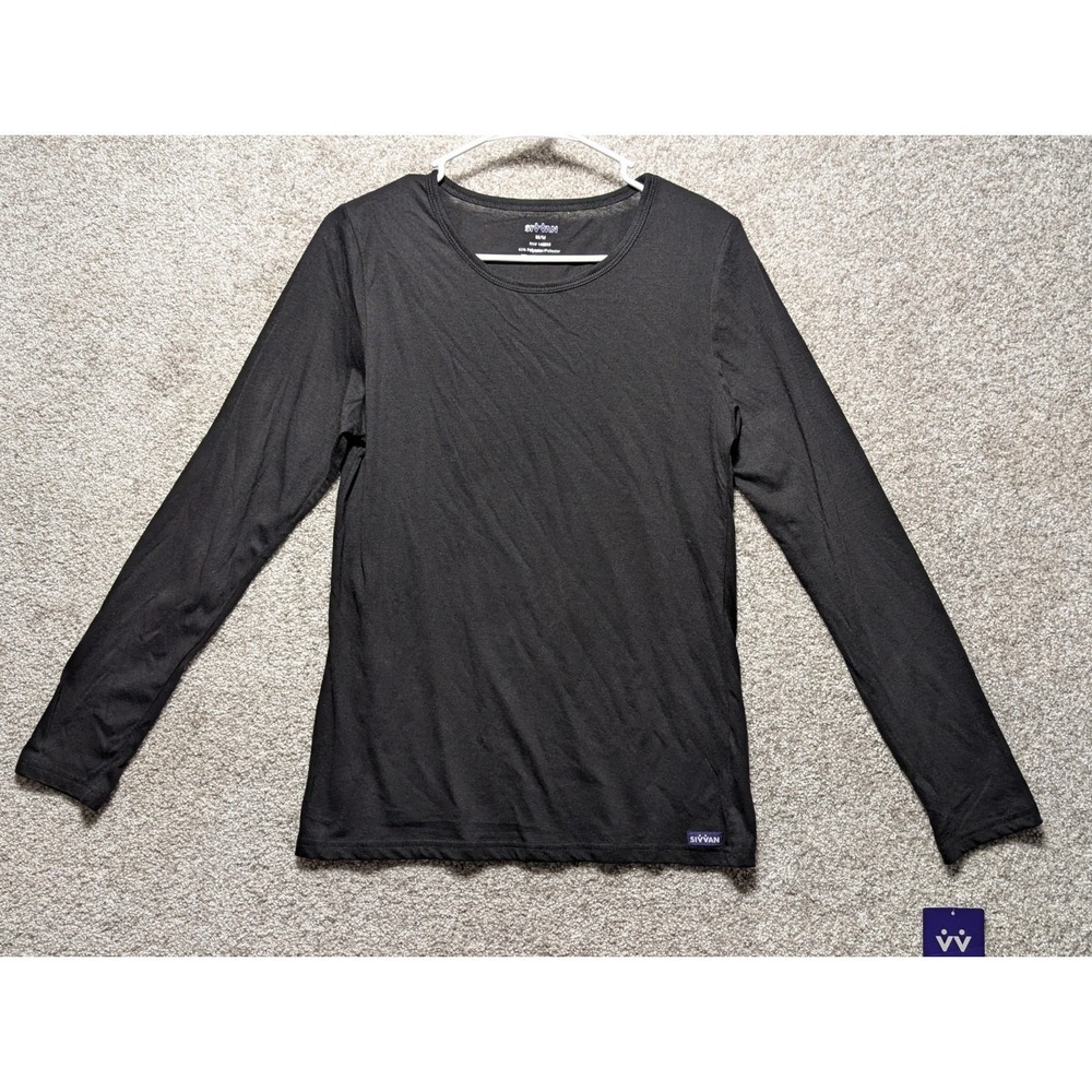 Womens Scrub Undershirt Black Classic Fit Long Sleeve Scoop Neck M New Sivvan